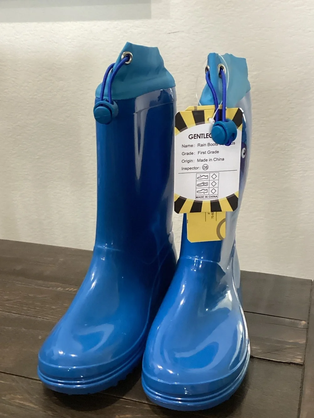 GentleChild Blue Kids Dino Rain Boots with Cozy Cuff